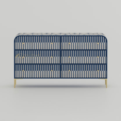 Blue and white patterned sideboard with gold legs 