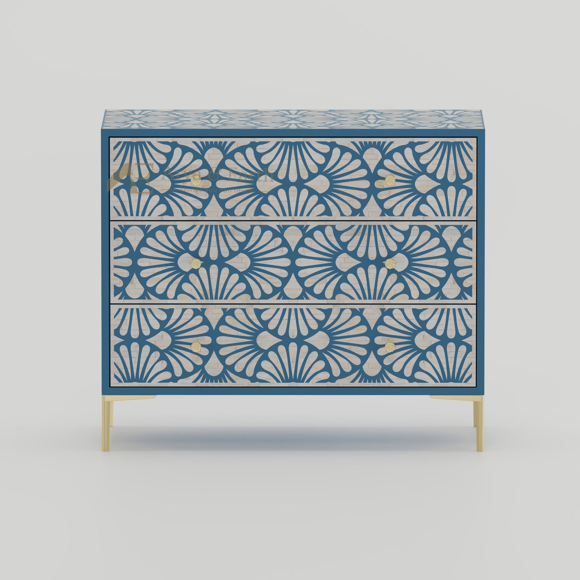 Blue bone inlay dresser with gold accents