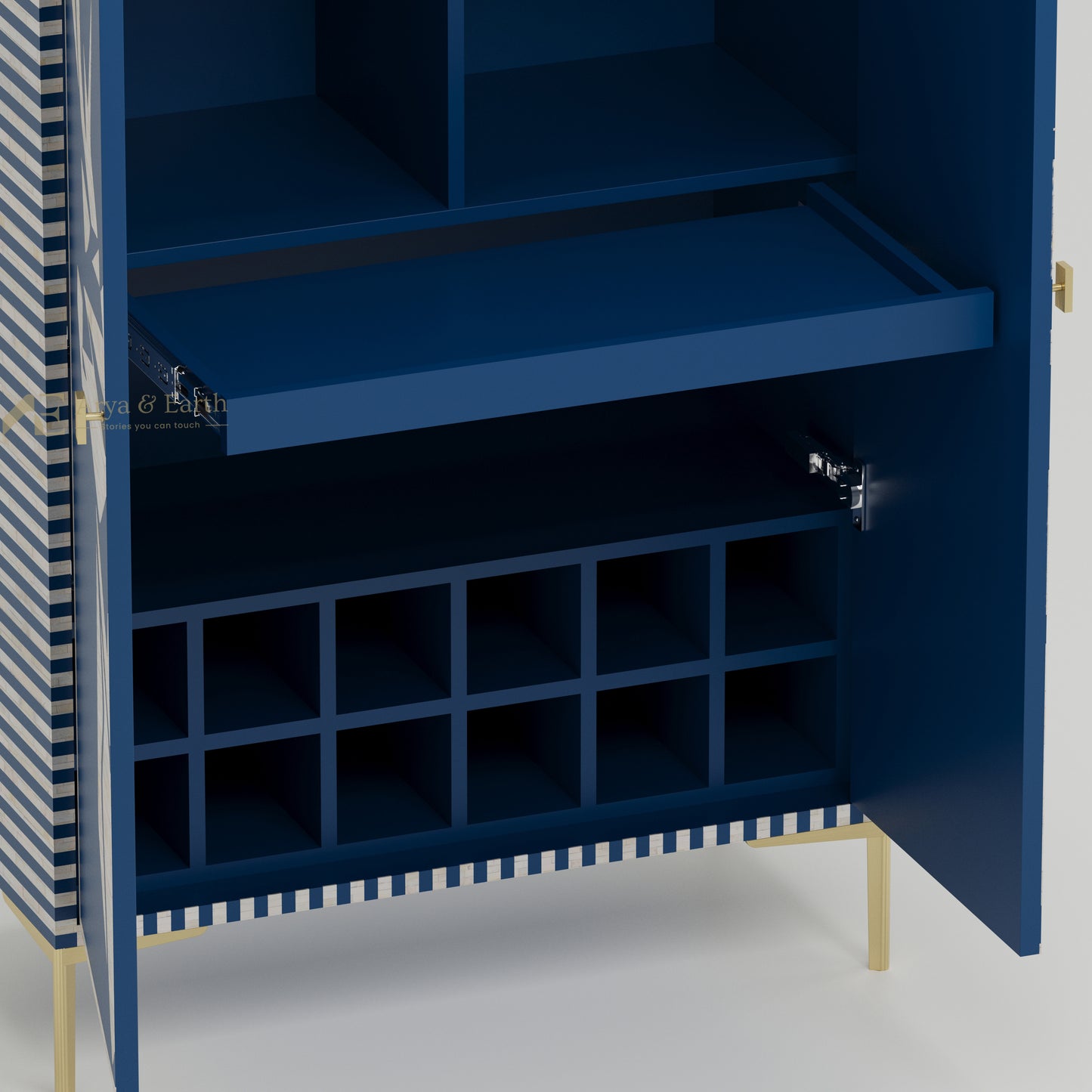 Signature Bar Cabinet - Bone Inlay - Blue Sapphire