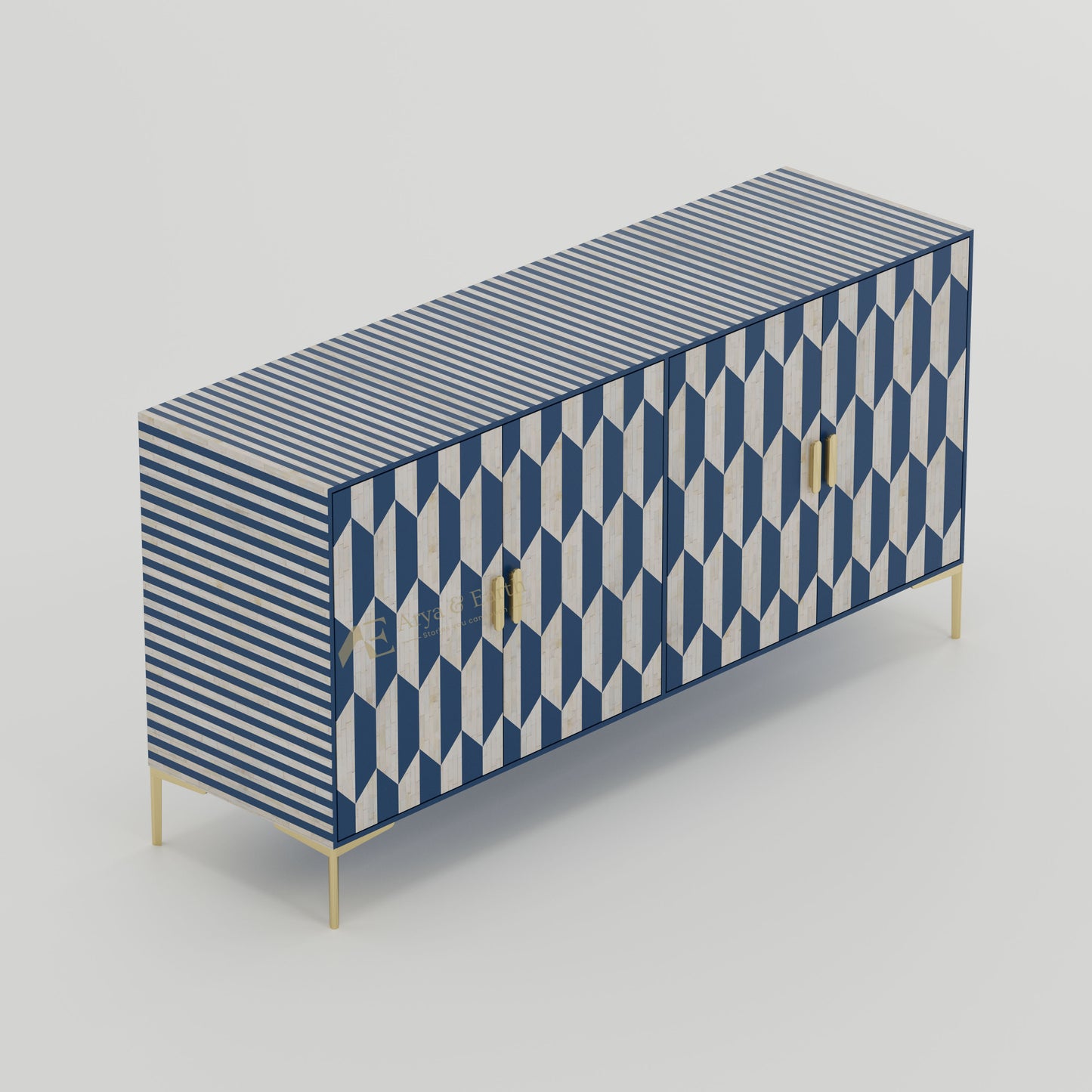 top view bone inlay blue and white cabinet