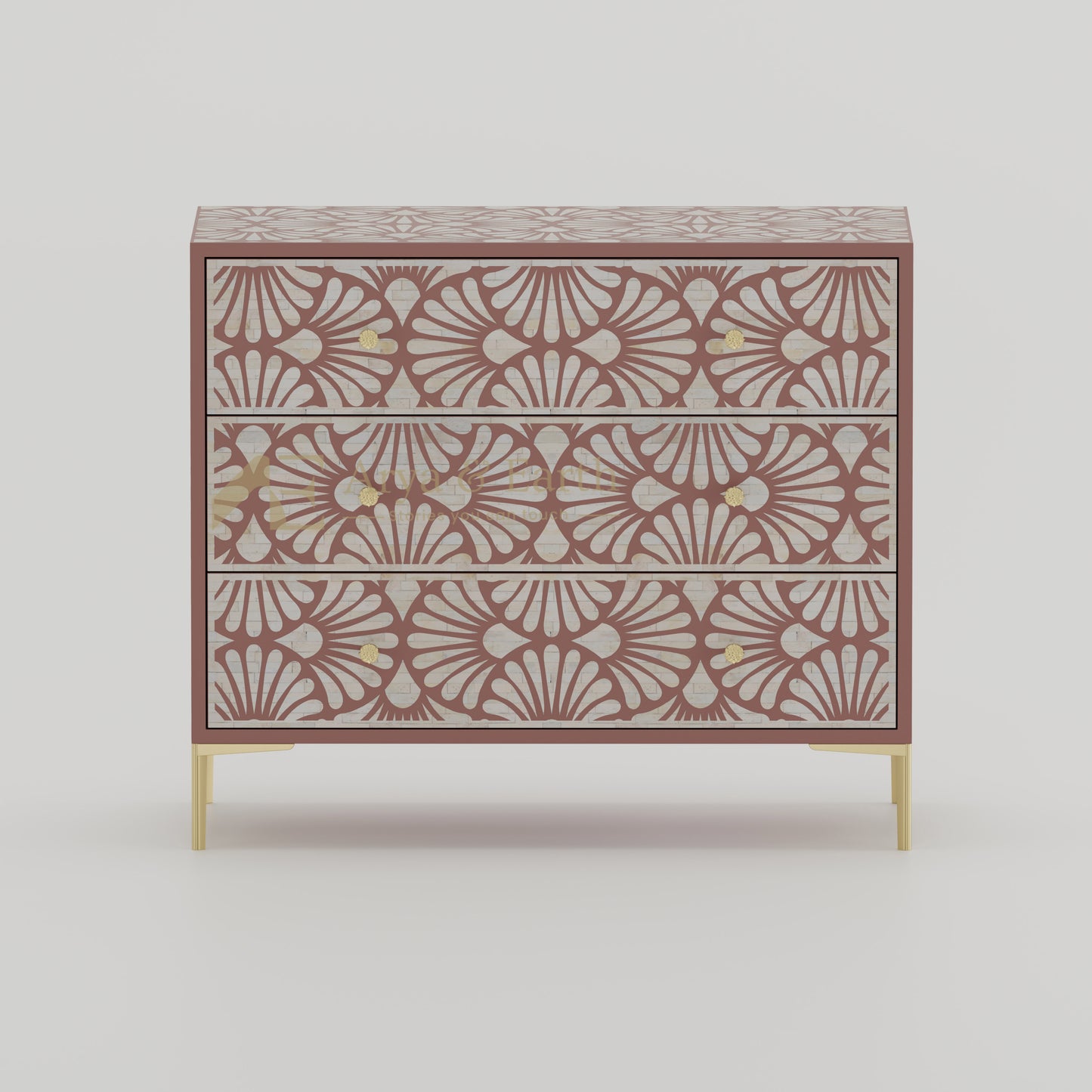 bone inlay geometric floral chest of drawers