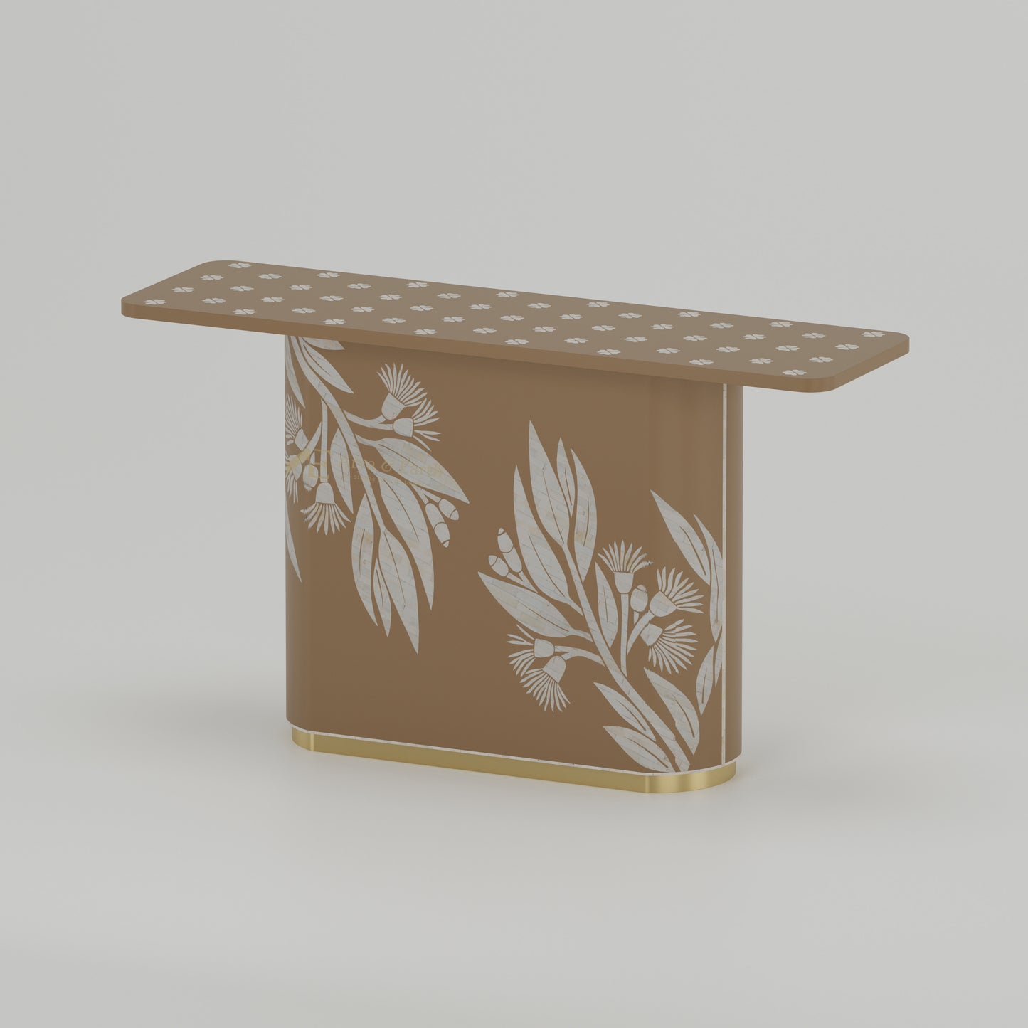 Bone inlay beige hallway table botanical design