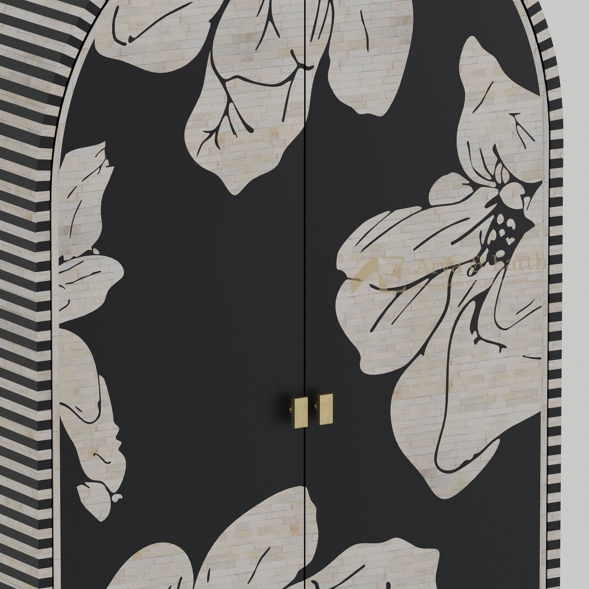 bone inlay bar cabinet details black gold handles