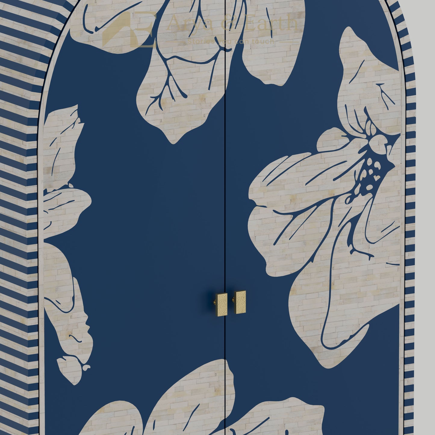 bone inlay floral pattern with gold handles