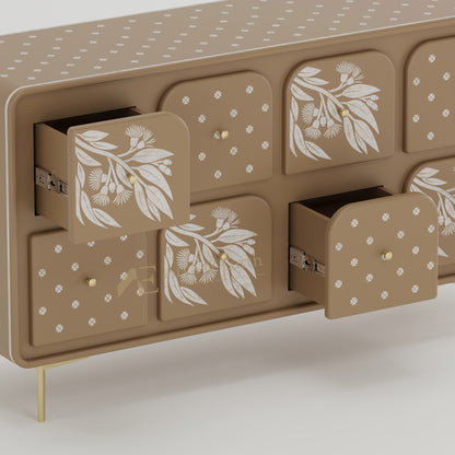 beige floral open drawers