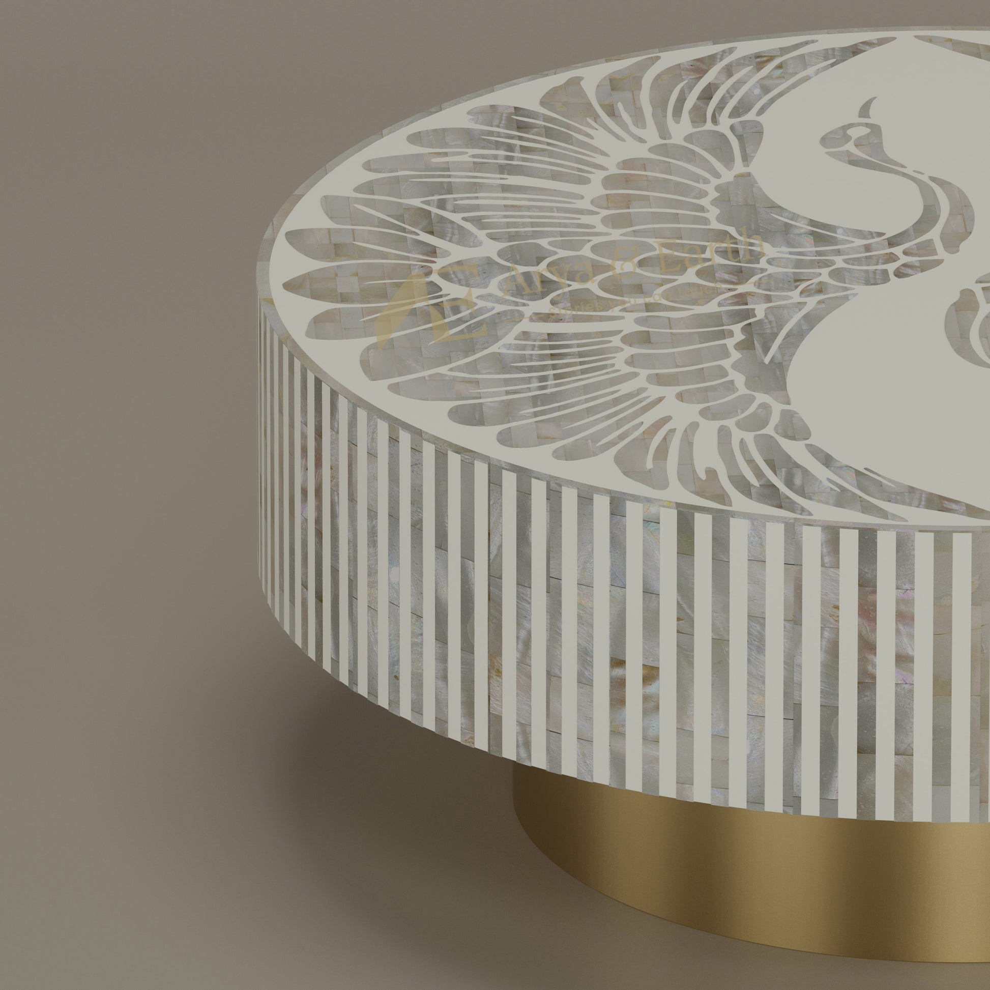 Close up of white mother of pearl round table