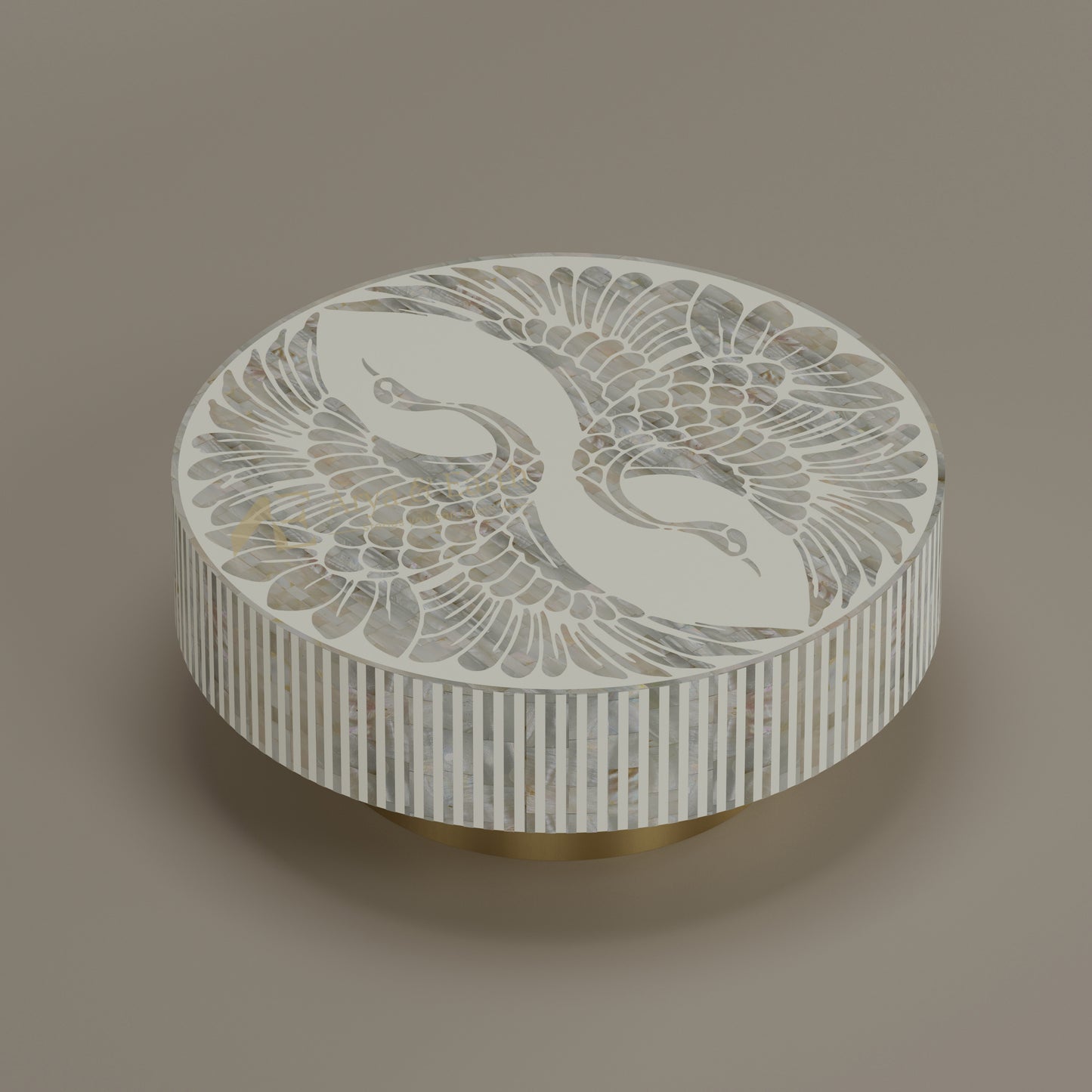 Mother of pearl white coastal round table with gold base