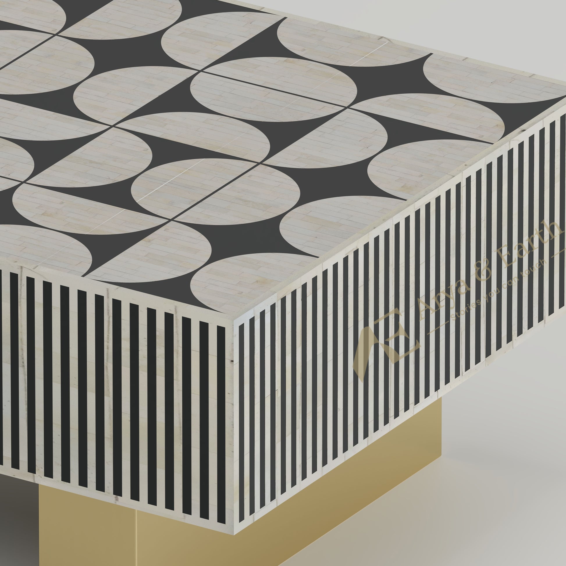 closeup bone inlay geometric pattern black and white