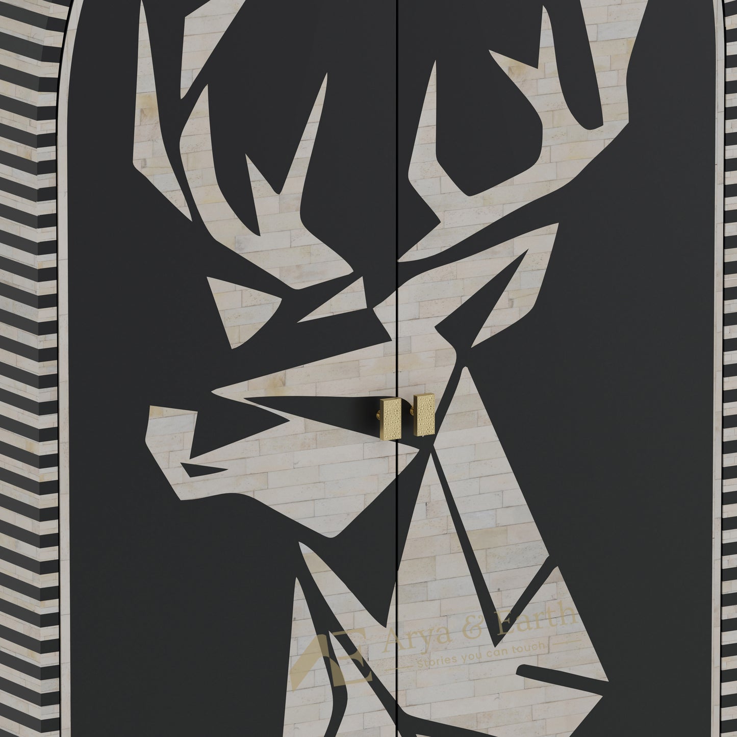 Gold accents on a black bone inlay cabinet
