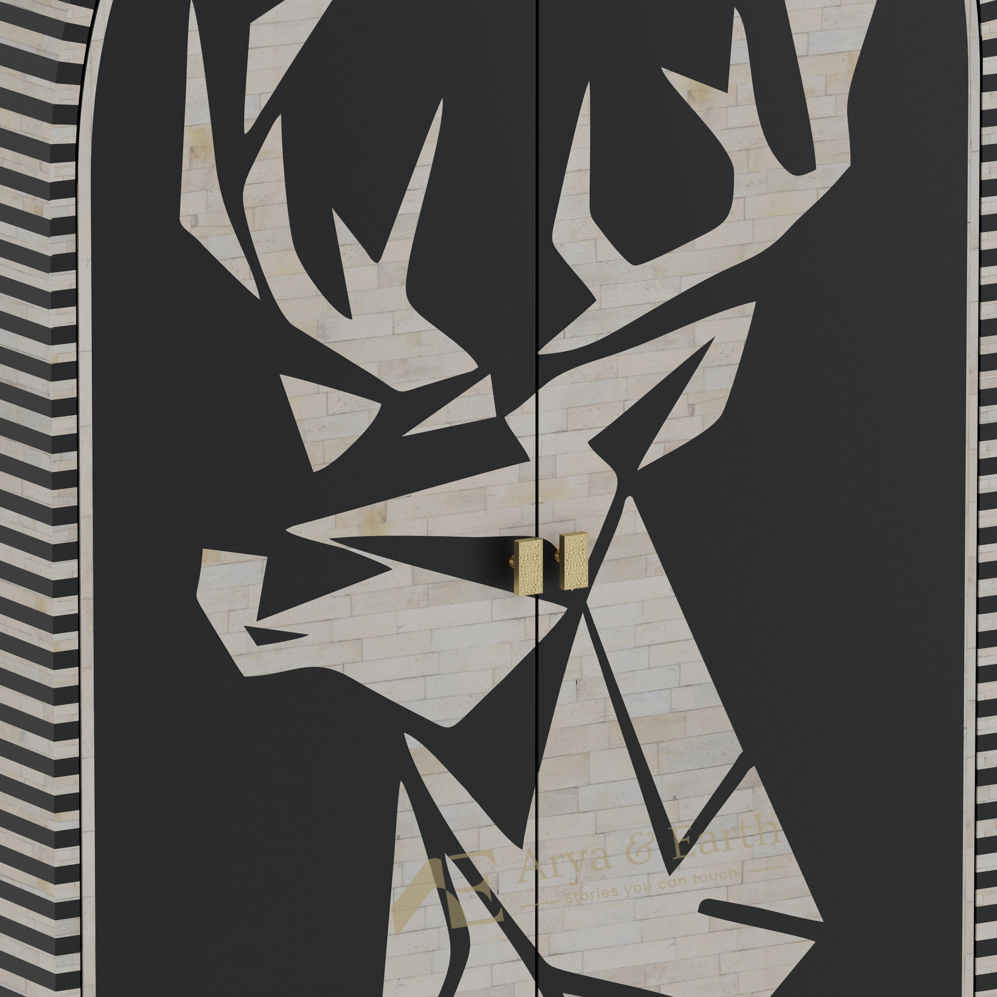 Gold accents on a black bone inlay cabinet