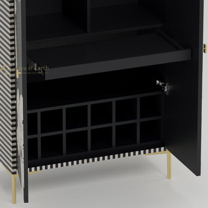 extendable shelf and wine bottle holder inside bar cabinet