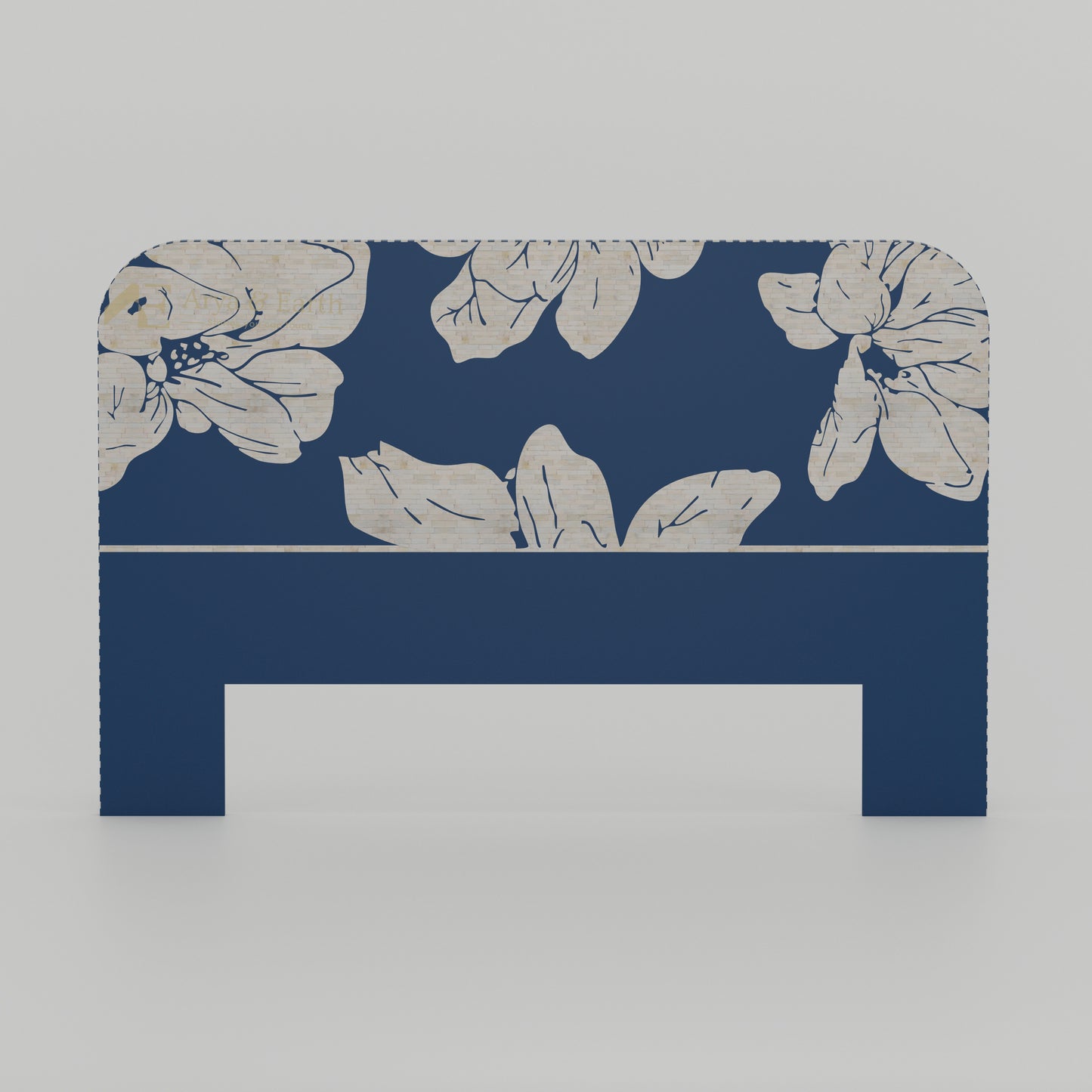 Navy headboard with floral pattern bone inlay handmade