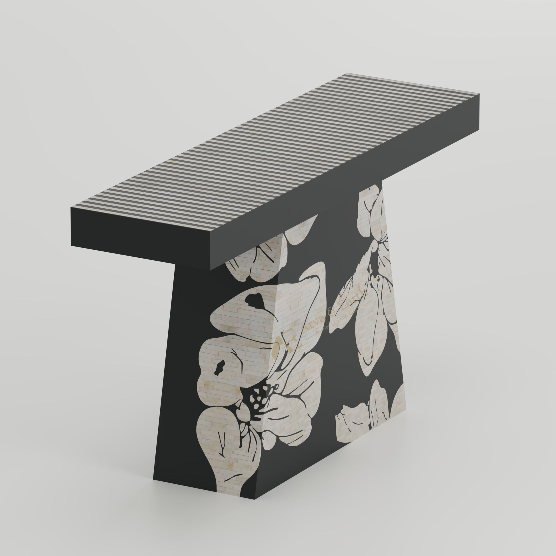 bone inlay hallway table floral and stripe design