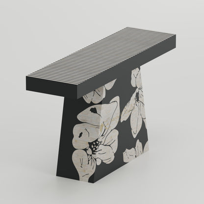 bone inlay hallway table floral and stripe design