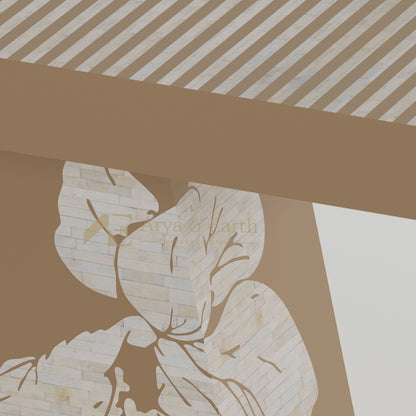 Closeup of bone inlay floral and stripe design