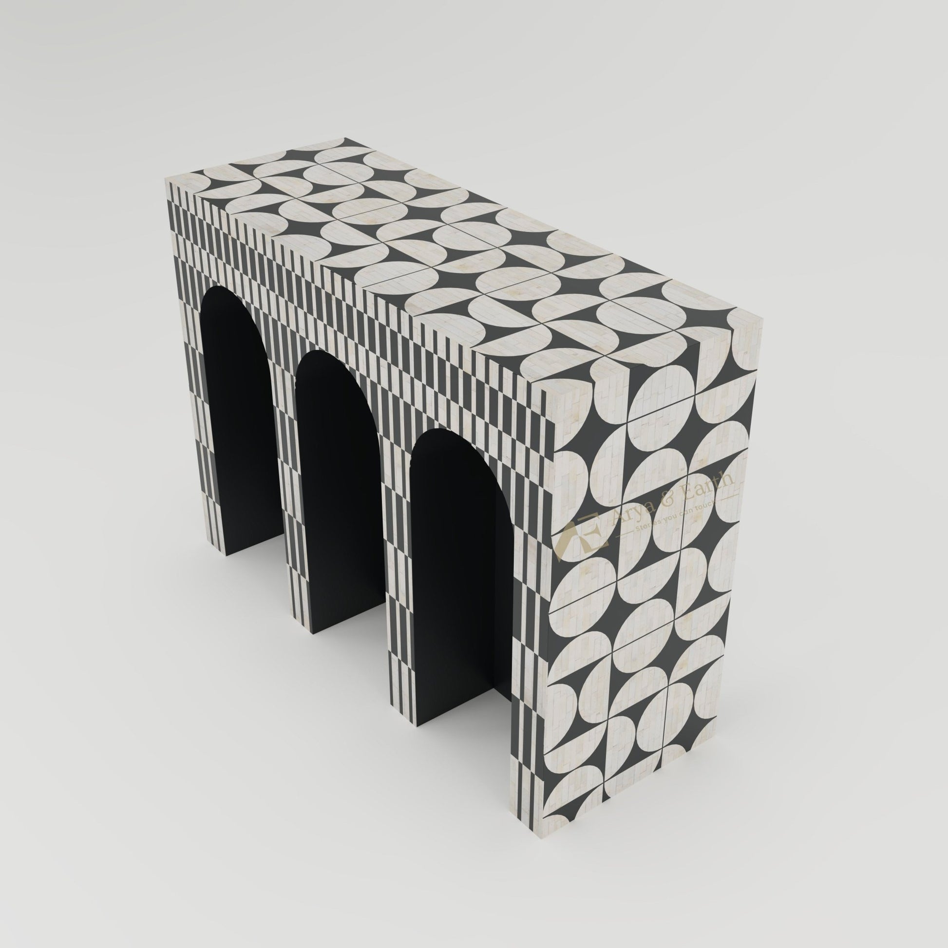 Gatsby Arch Console Table - Bone Inlay - Onyx - arya & earth