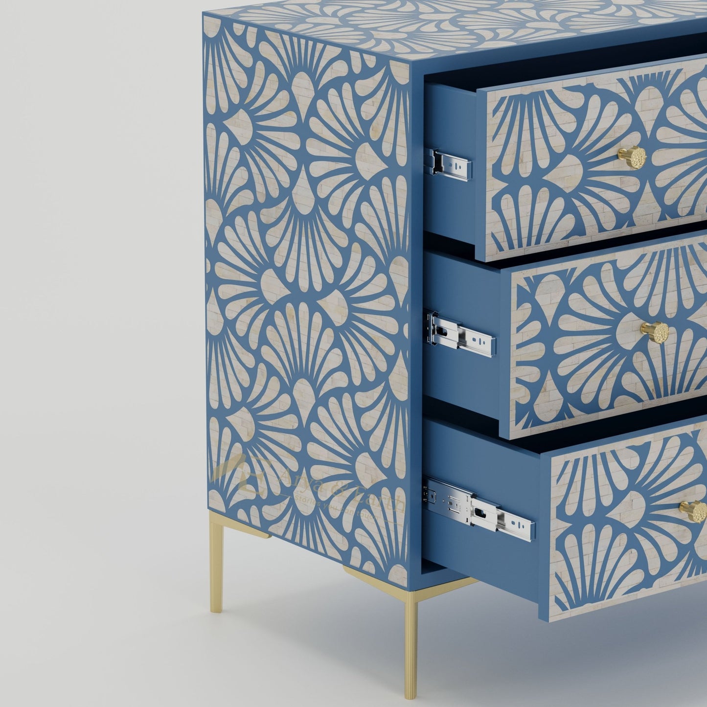 Gatsby Chest of Drawers - Bone Inlay - Mystique Blue - arya & earth