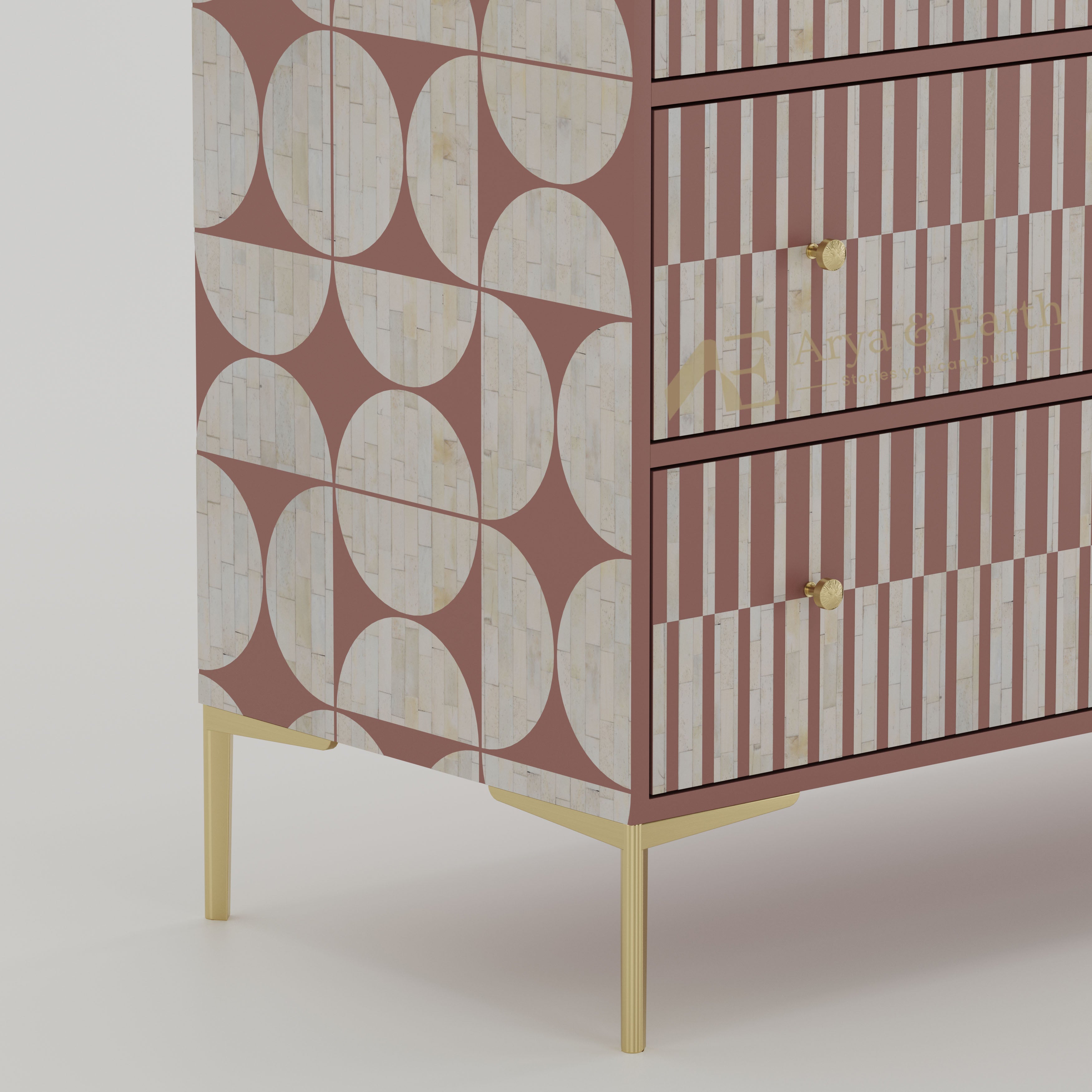closeup of bone inlay geometric pattern