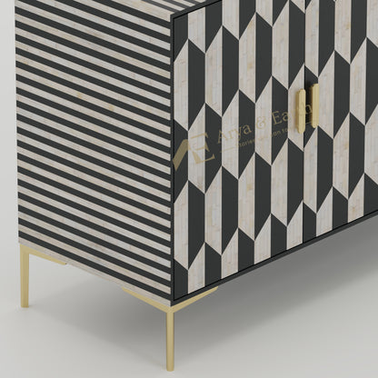 closeup of bone inlay black & white buffet golden accents