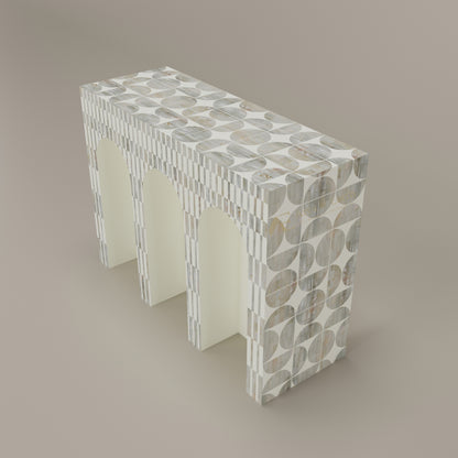 arched console table white geometric pattern
