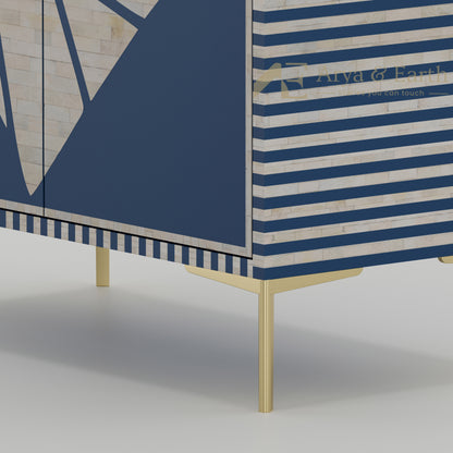 Bone Inlay Handcrafted Bar Cabinet - Blue Sapphire