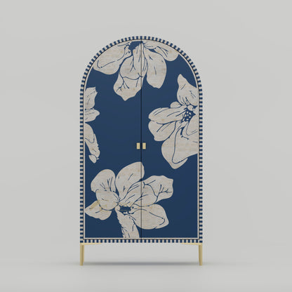 Bone inlay floral Cabinet navy blue