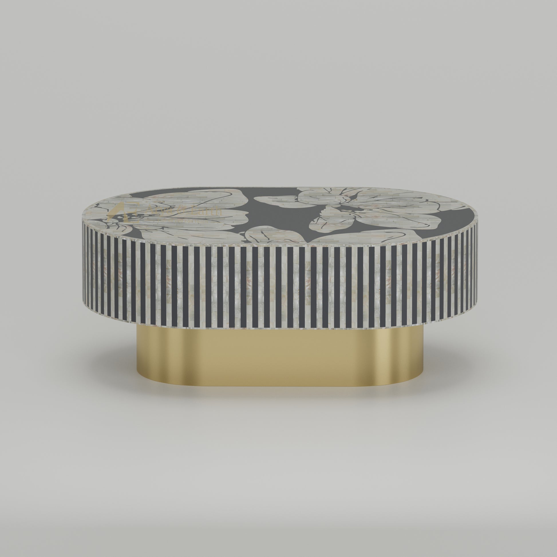 Mother of pearl coffee table oblong shape floral design