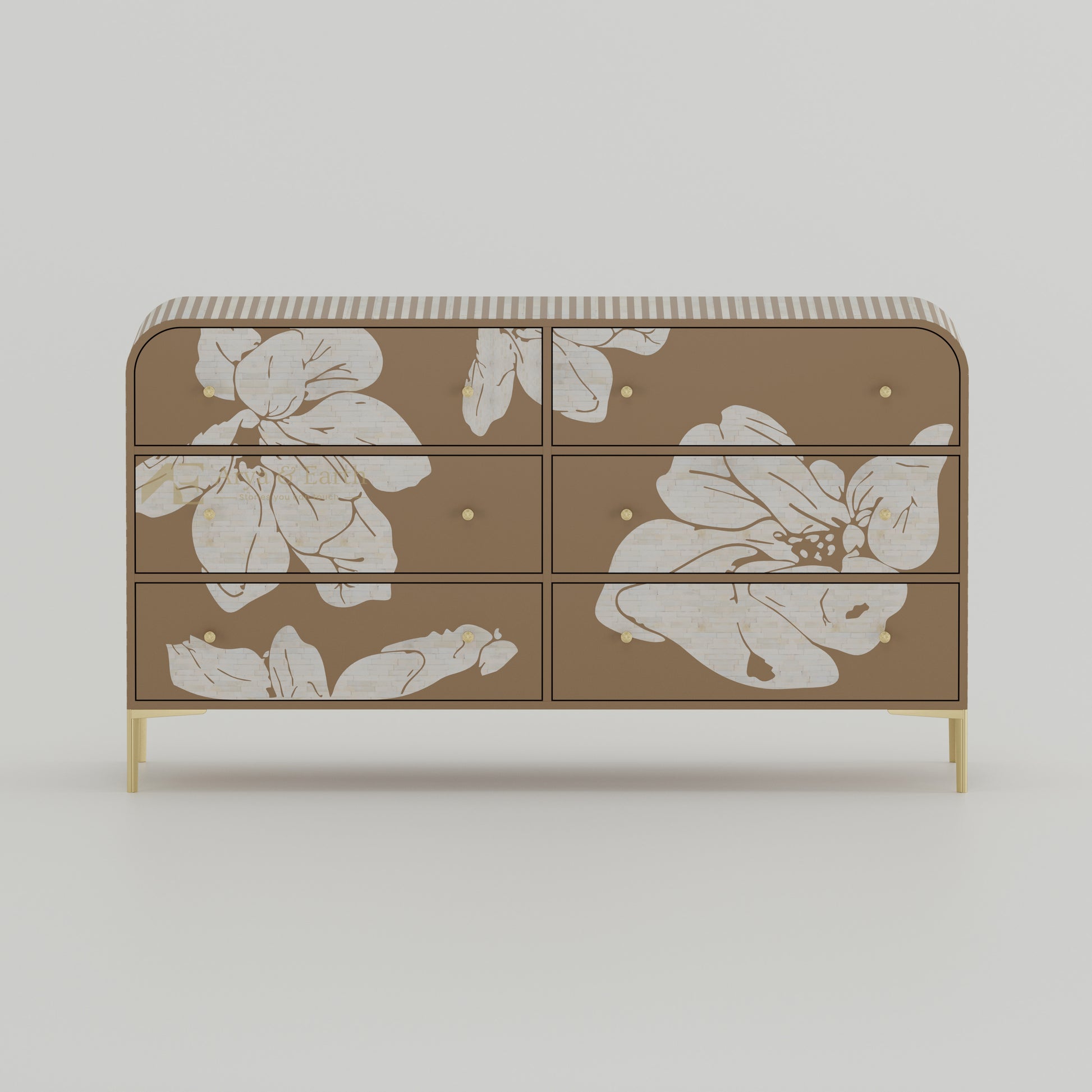 Bone inlay handmade 6 drawers Dresser with floral pattern