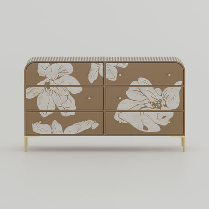 Bone inlay handmade 6 drawers Dresser with floral pattern
