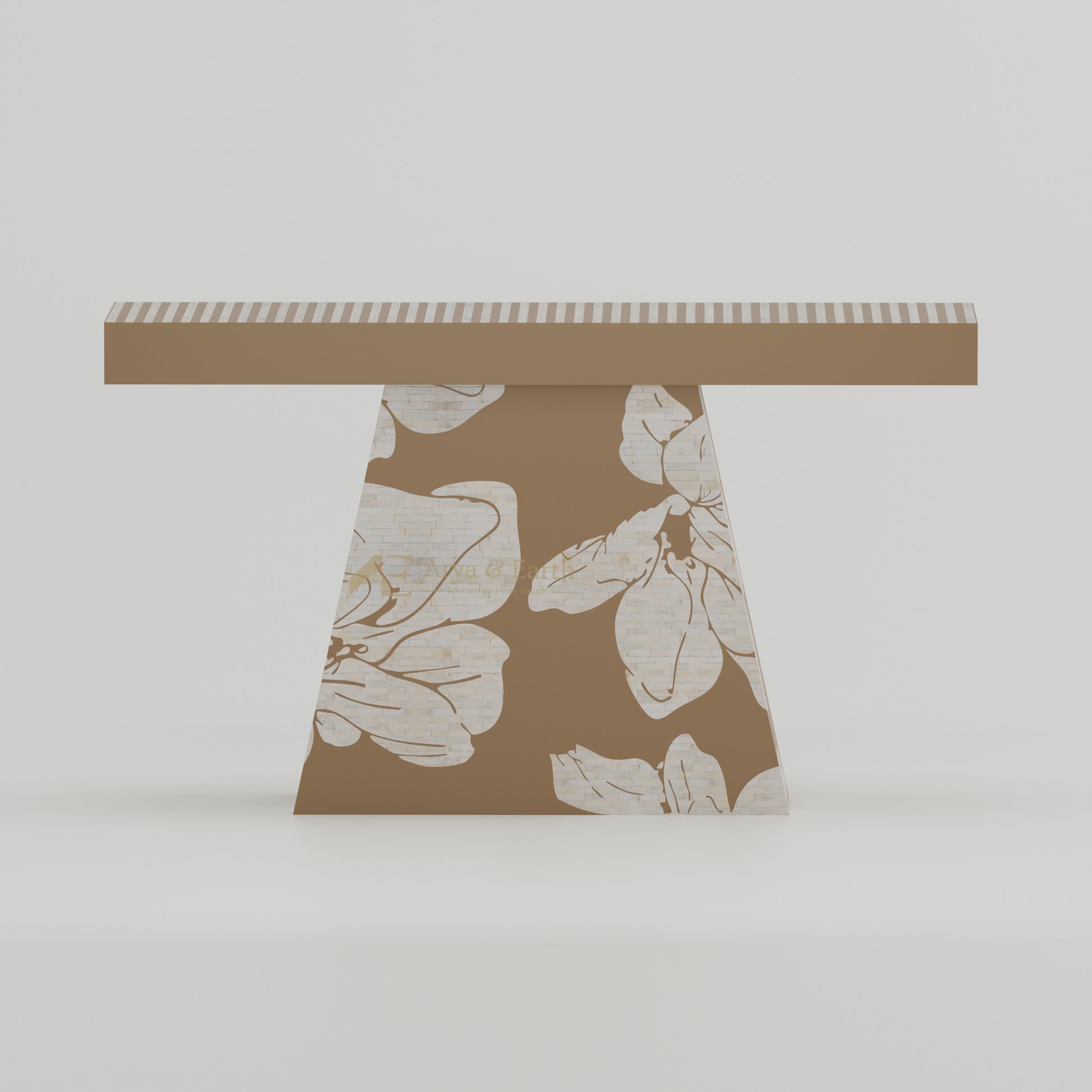 beige console table bone inlay floral design