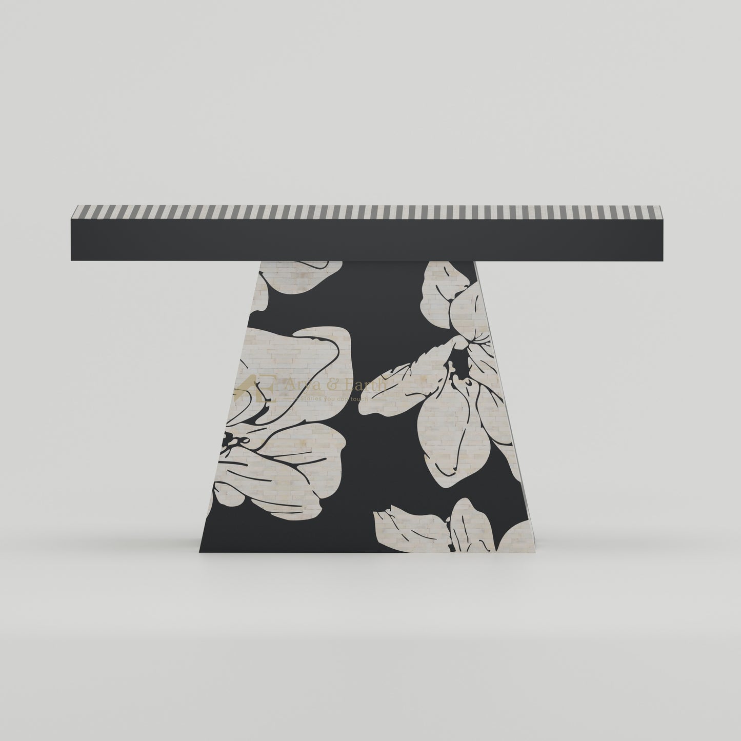 black console table bone inlay floral design