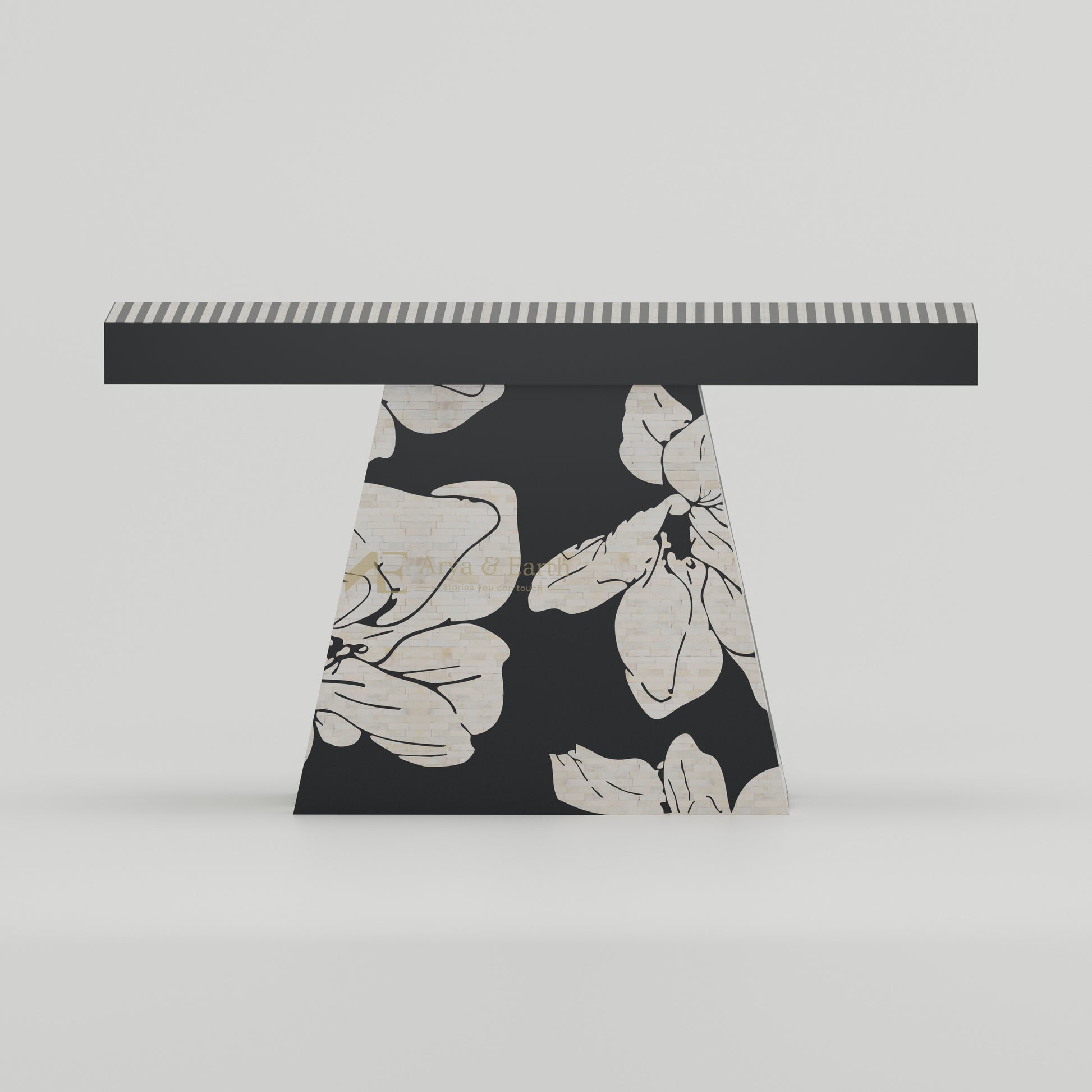 black console table bone inlay floral design