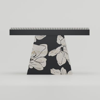 black console table bone inlay floral design