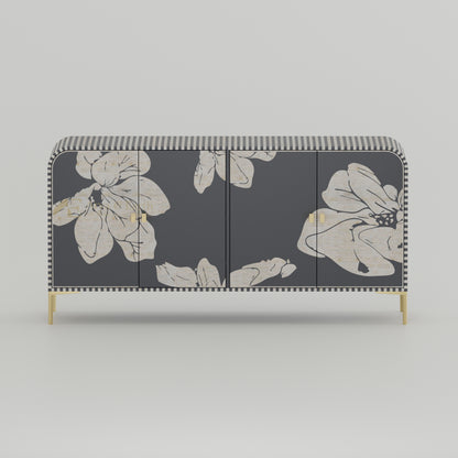 Bone inlay buffet grey Cabinet with floral head design