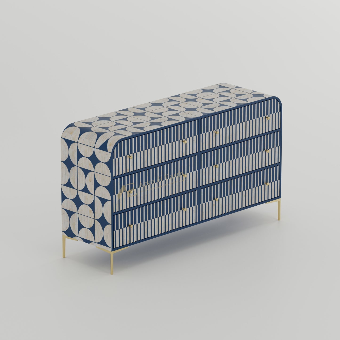 Cabinet with blue and white pattern bone inlay
