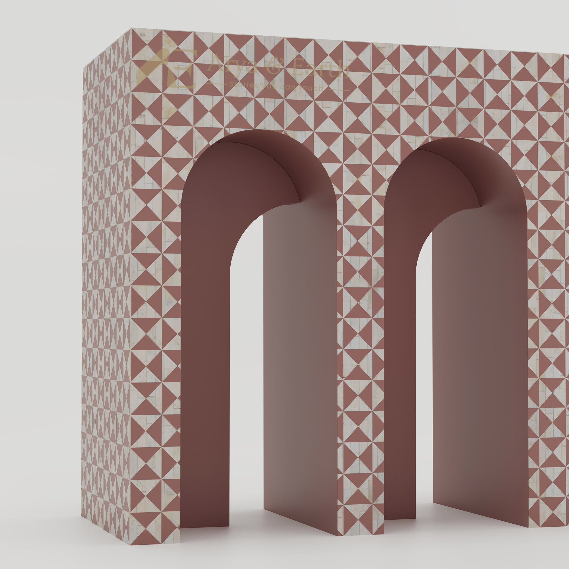 Details of the bone inlay arches of a console table