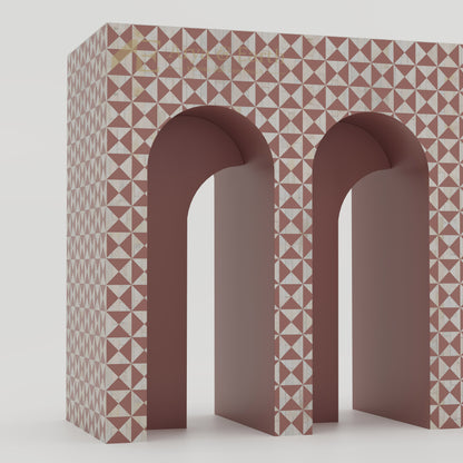 Details of the bone inlay arches of a console table