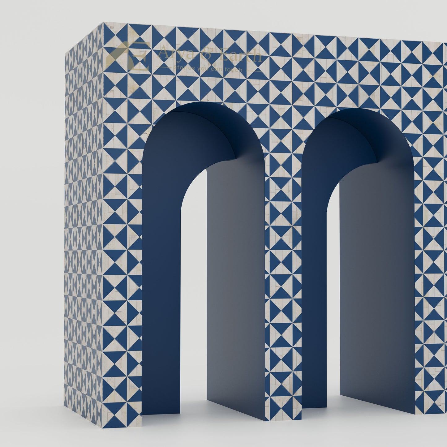 Details of the bone inlay arches of a console table