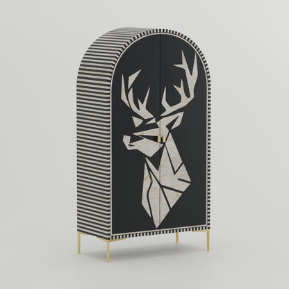 polygon and striped black cabinet with golden accents