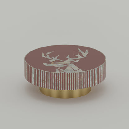 Mother of pearl inlay round table with deer  and stripe design and golden base