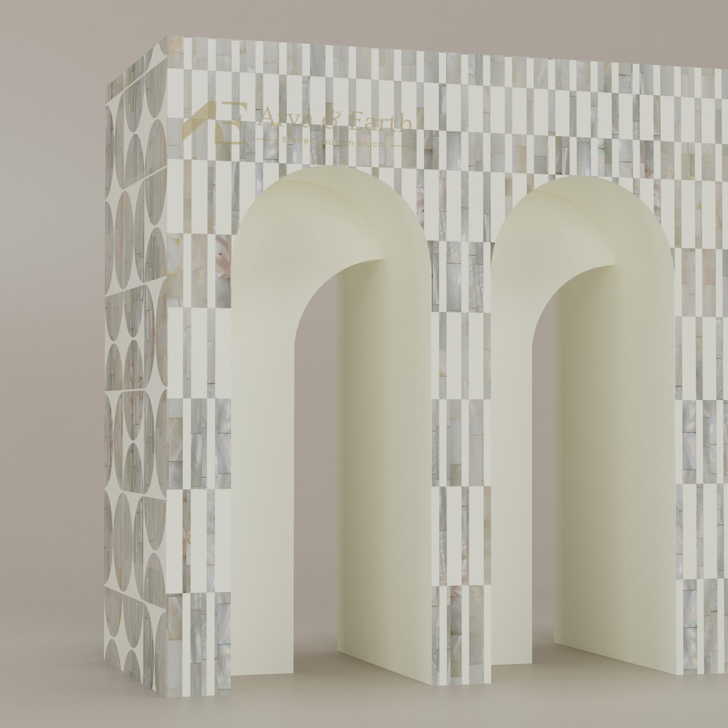 arched console table white geometric pattern