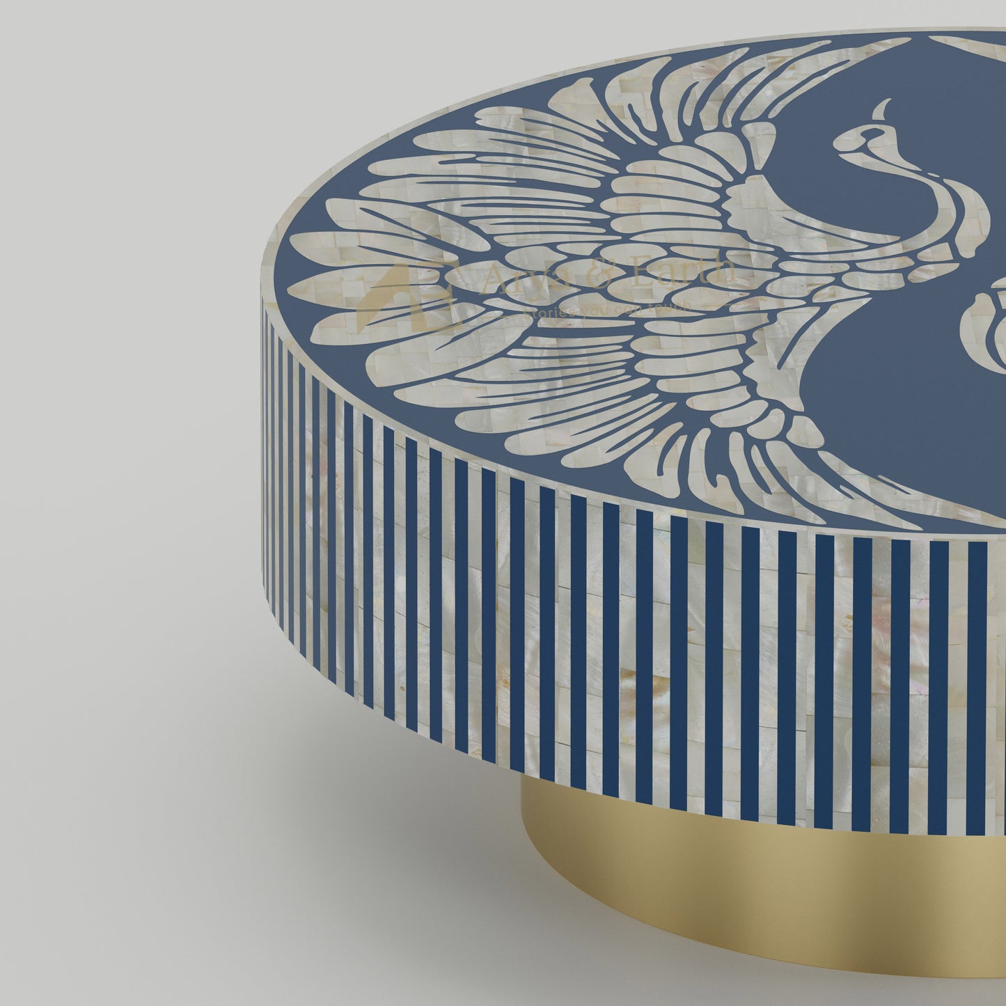 Close up of blue mother of pearl round table