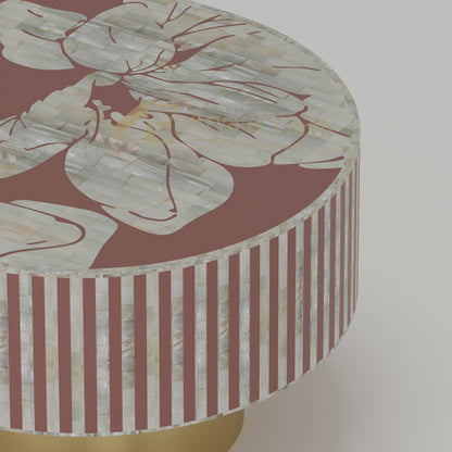 closeup of mother of pearl inlay floral design
