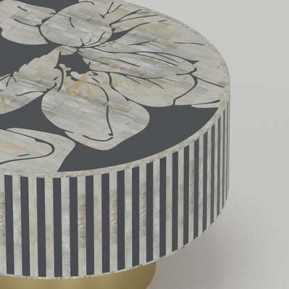 closeup of mother of pearl inlay coffee table