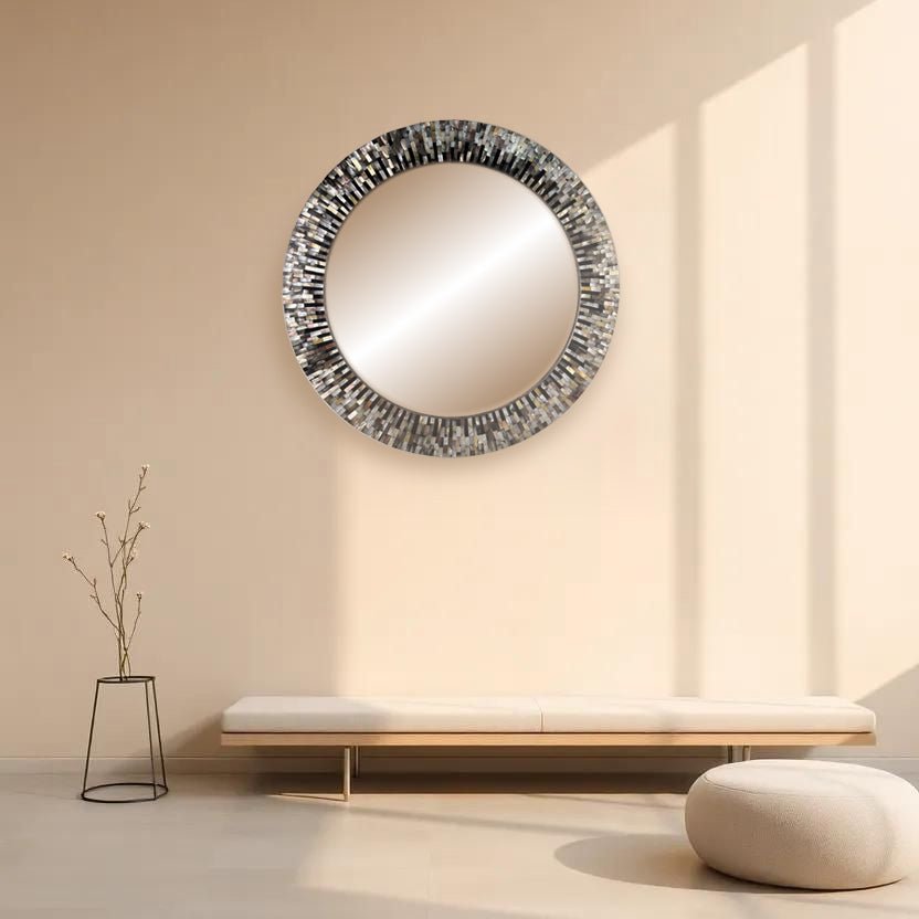 Pearl Inlay Mirror - Celeste Noir - arya & earth