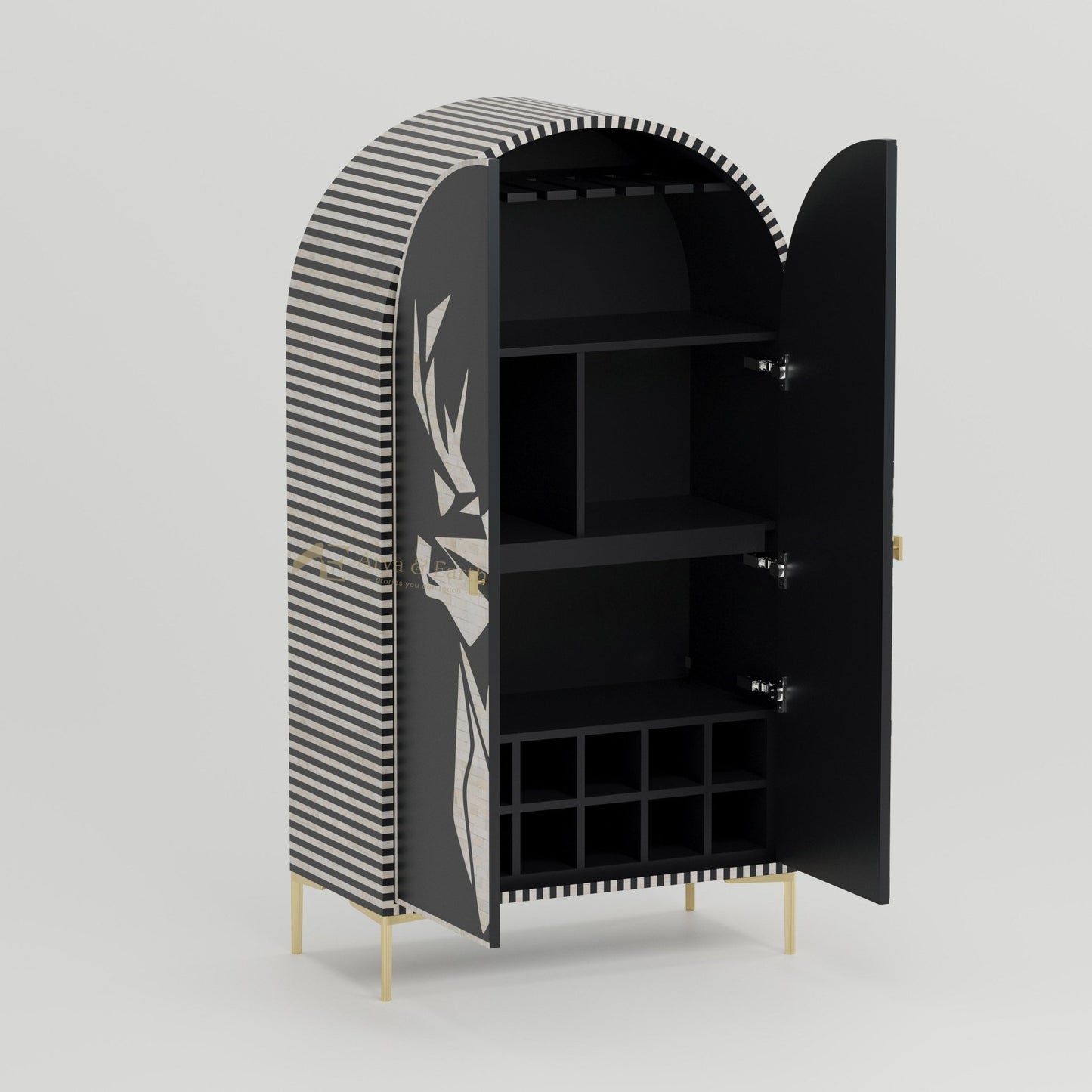 Signature Bar Cabinet - Bone Inlay - Onyx - arya & earth