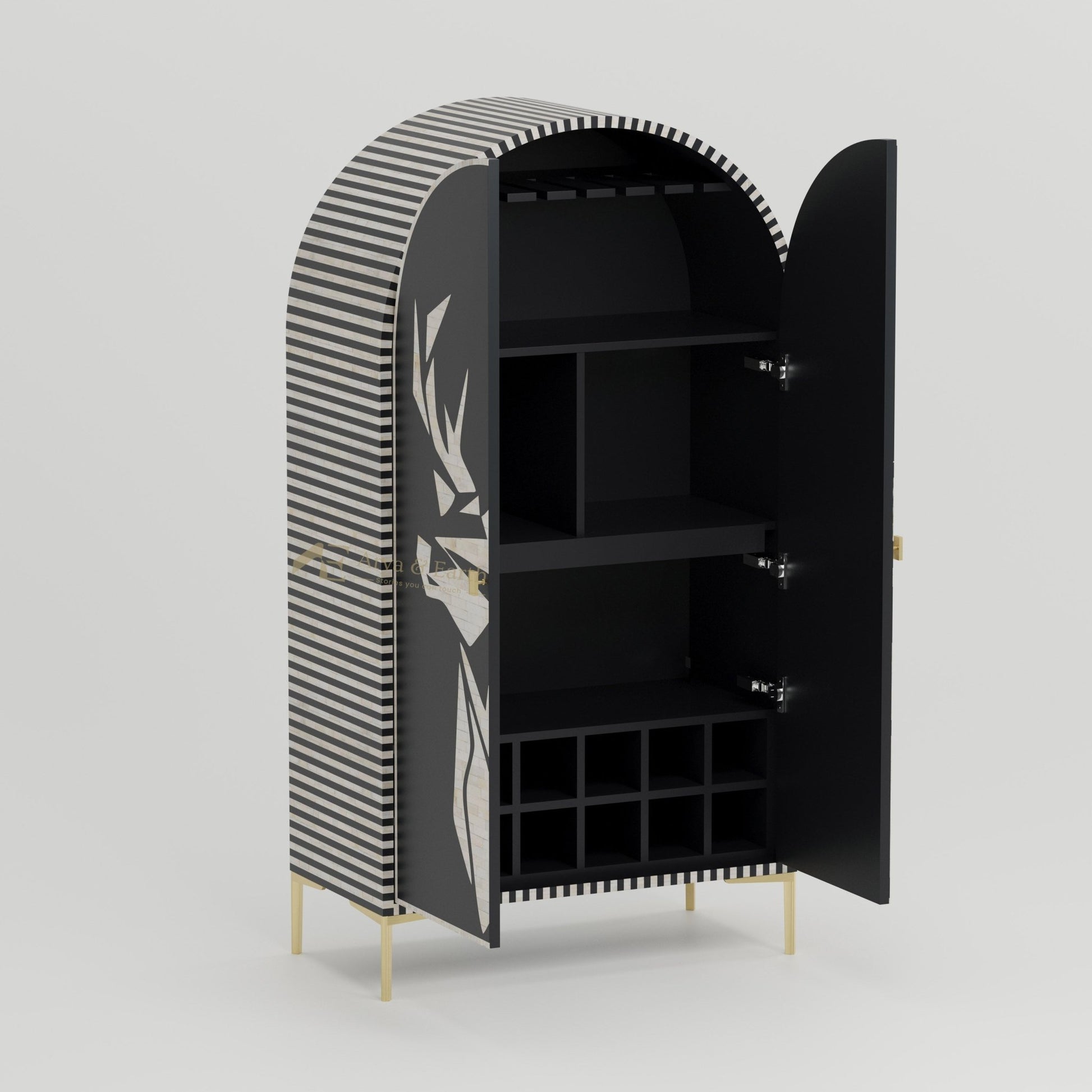 Signature Bar Cabinet - Bone Inlay - Onyx - arya & earth