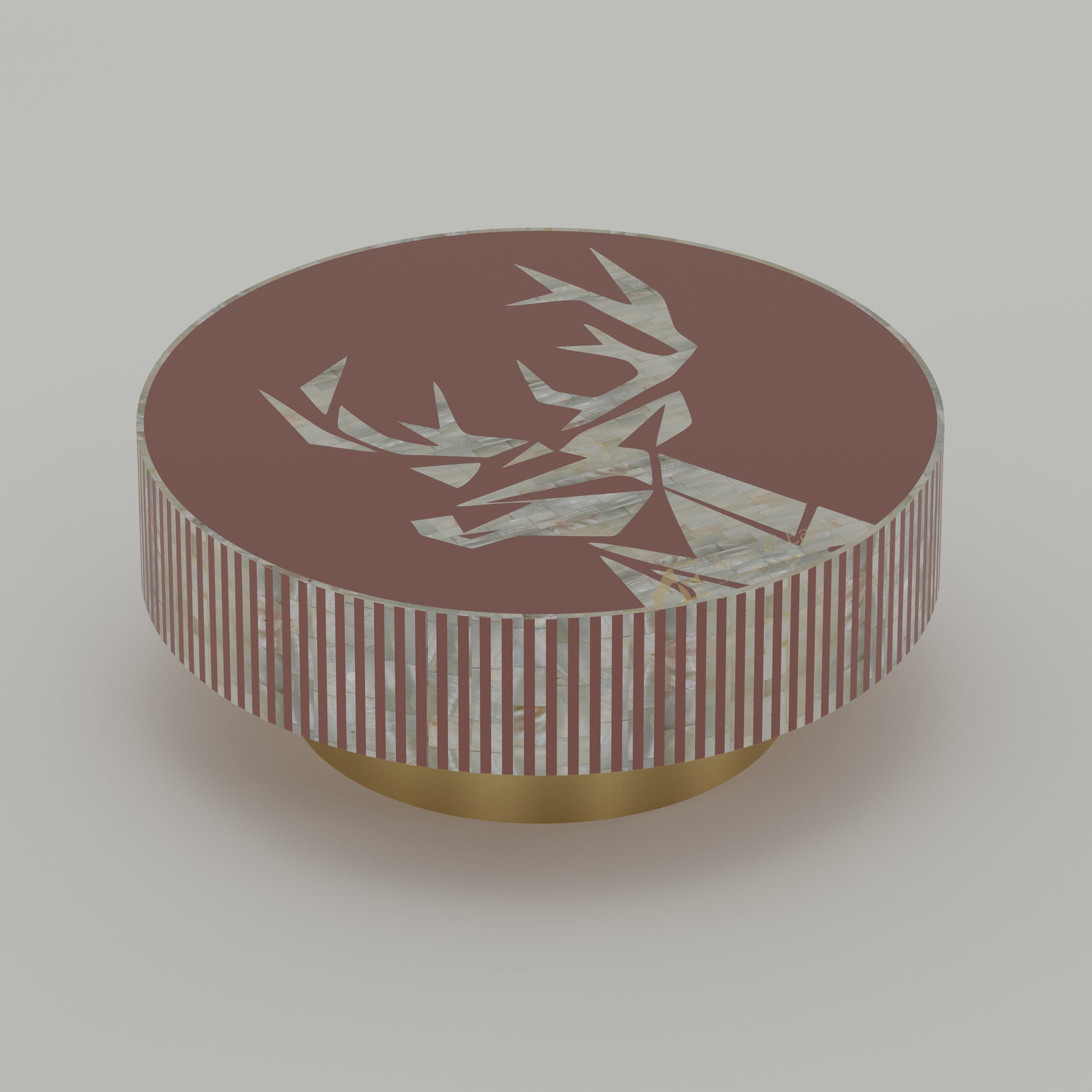 Mother of pearl inlay deer design on a round coffee table