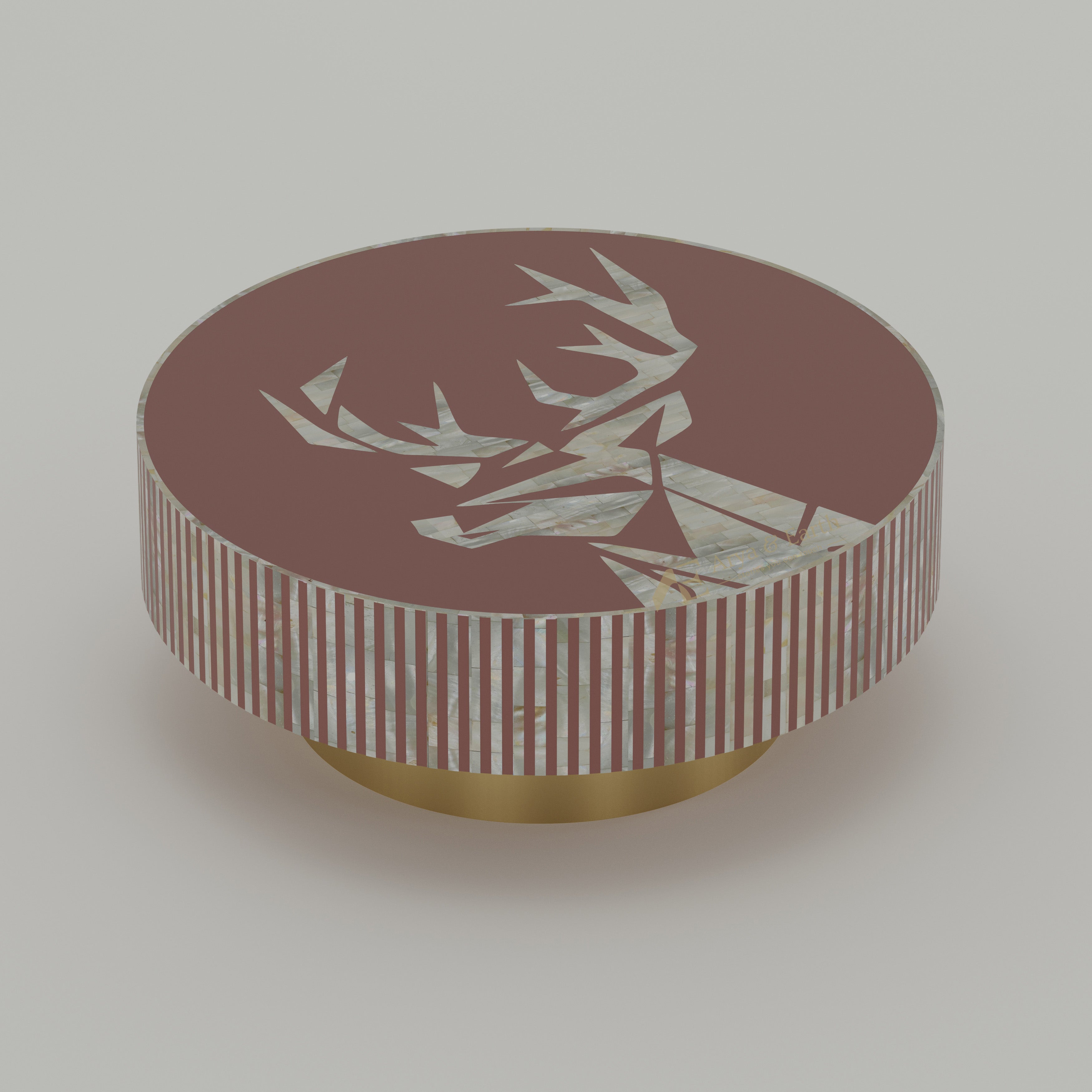 Mother of pearl inlay deer design on a round coffee table