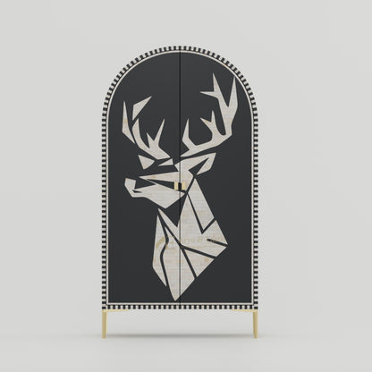 Bone inlay black Cabinet with deer head design